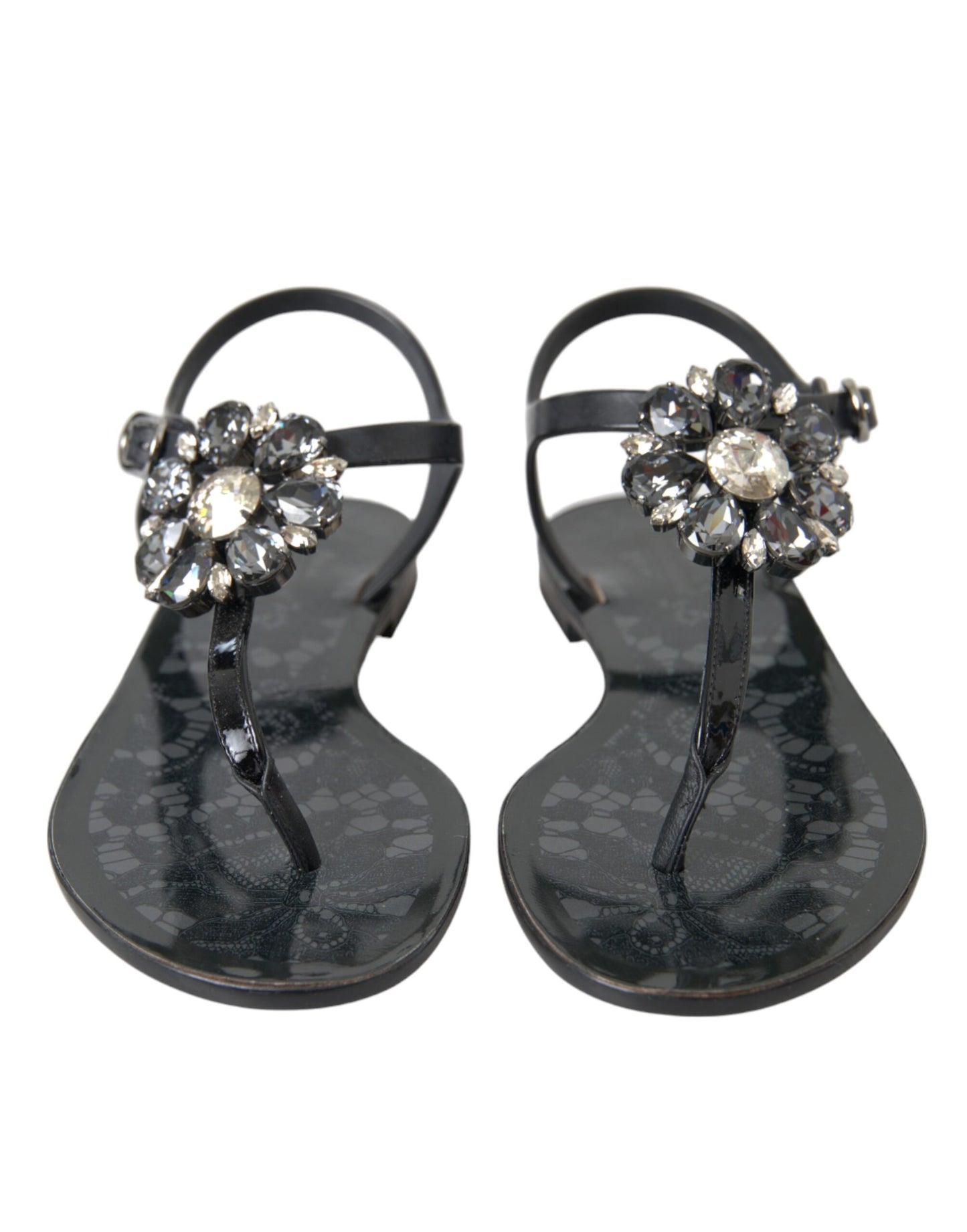  - Black Crystal Flats Sandals Flip Flops Shoes