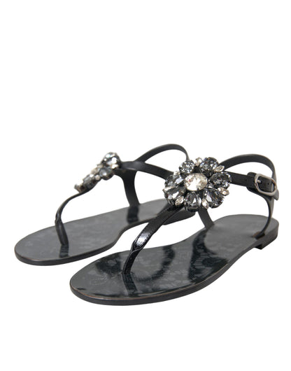  - Black Crystal Flats Sandals Flip Flops Shoes