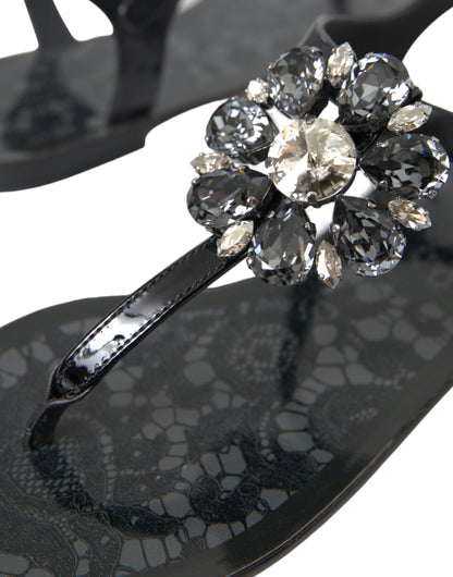  - Black Crystal Flats Sandals Flip Flops Shoes