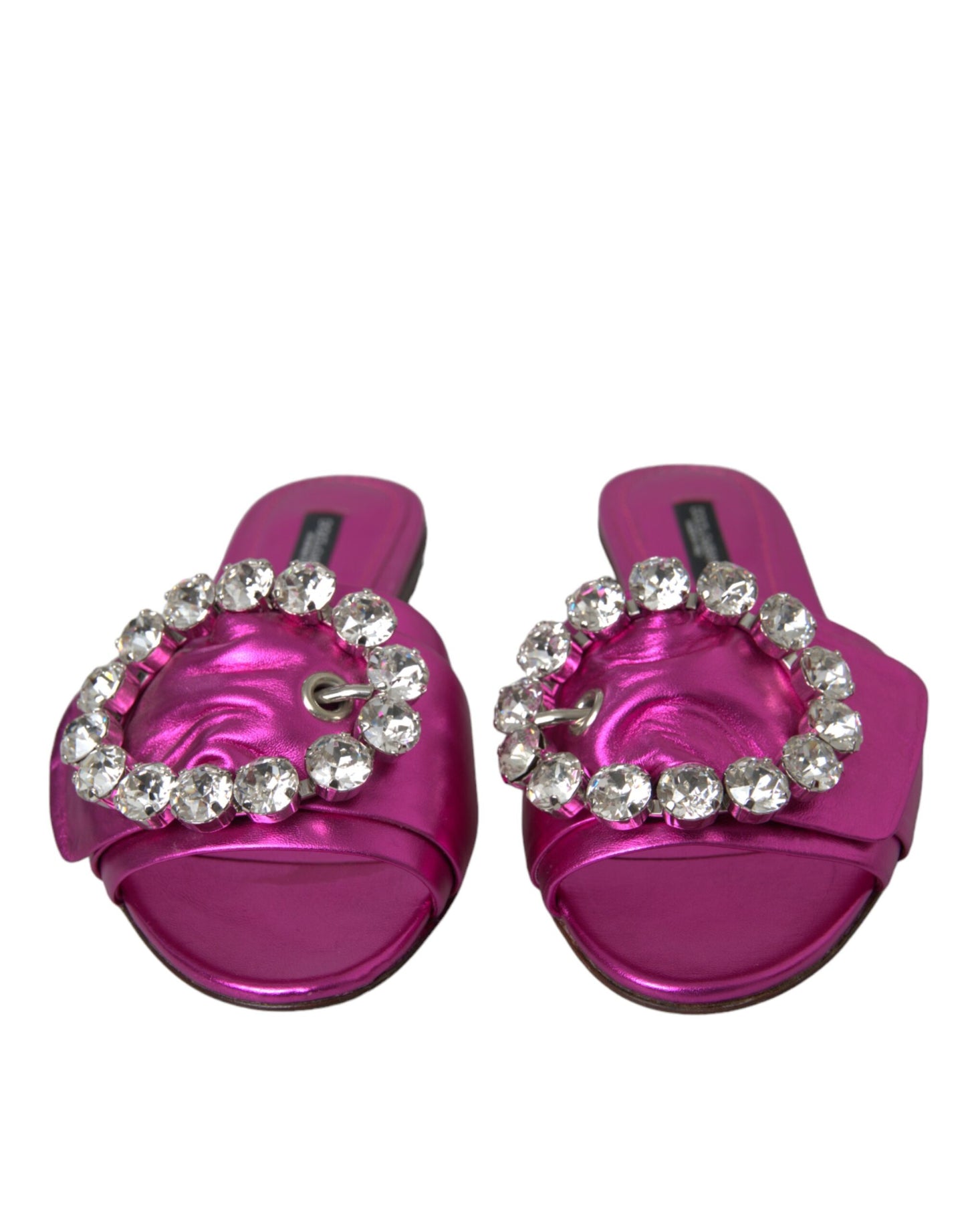  - Fuchsia Crystal Leather Flats Sandals Shoes