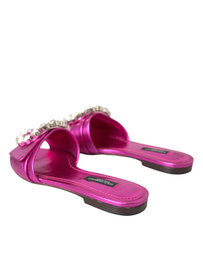  - Fuchsia Crystal Leather Flats Sandals Shoes