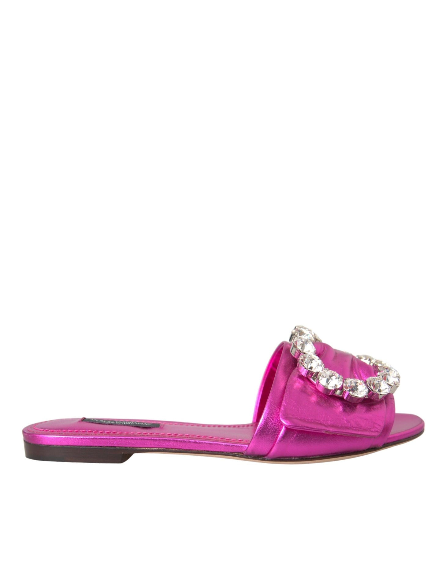  - Fuchsia Crystal Leather Flats Sandals Shoes