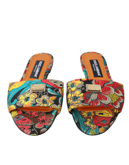  - Multicolor Floral Brocade Logo Flats Sandals Shoes