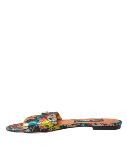  - Multicolor Floral Brocade Logo Flats Sandals Shoes