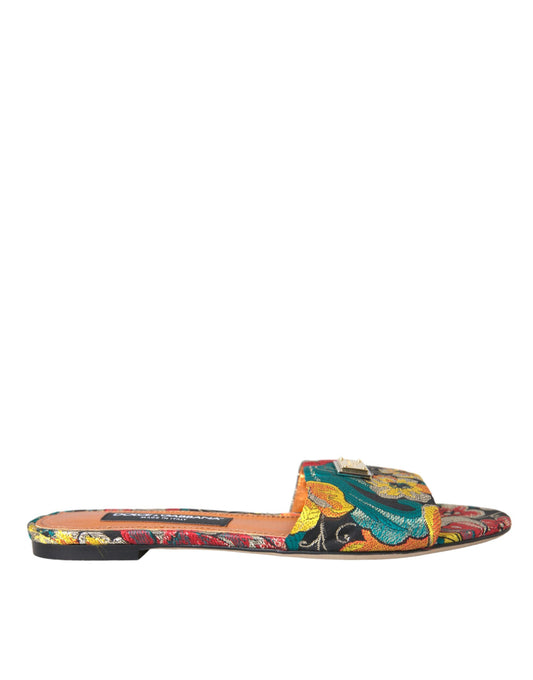  - Multicolor Floral Brocade Logo Flats Sandals Shoes