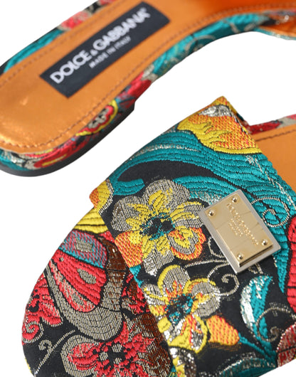  - Multicolor Floral Brocade Logo Flats Sandals Shoes