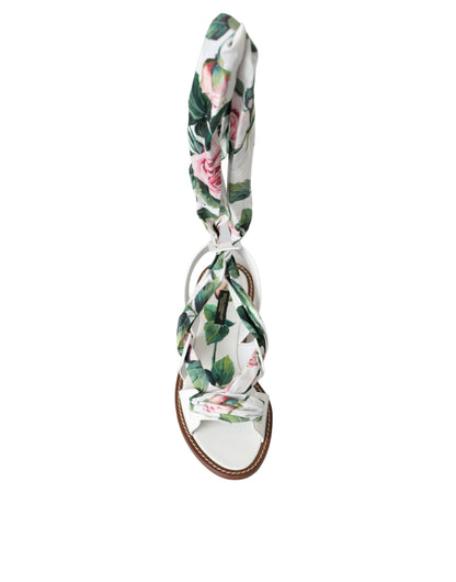  - Multicolor Floral Print Ankle Wrap Sandals Shoes