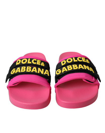  - Pink Black Logo Beachwear Flats Sandals Shoes