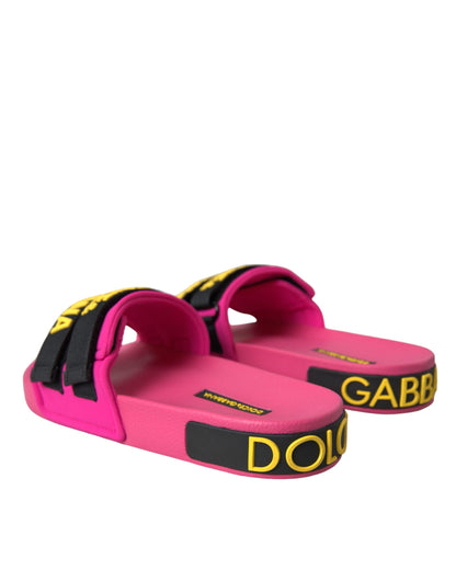  - Pink Black Logo Beachwear Flats Sandals Shoes