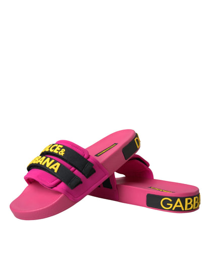  - Pink Black Logo Beachwear Flats Sandals Shoes