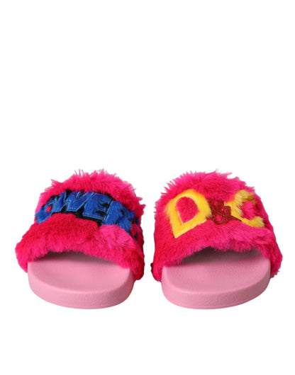 Multicolor Embroidered Fur Slides Sandals Shoes - The Luxe Alliance