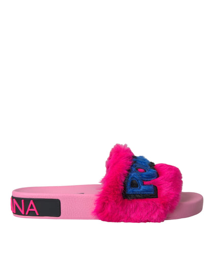 Multicolor Embroidered Fur Slides Sandals Shoes - The Luxe Alliance