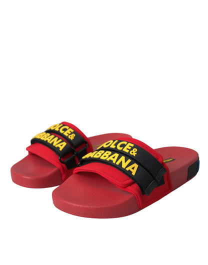  - Red Black Logo Beachwear Flats Sandals Shoes