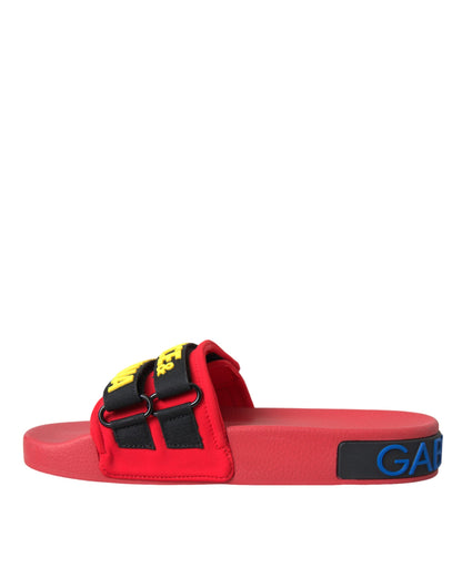  - Red Black Logo Beachwear Flats Sandals Shoes