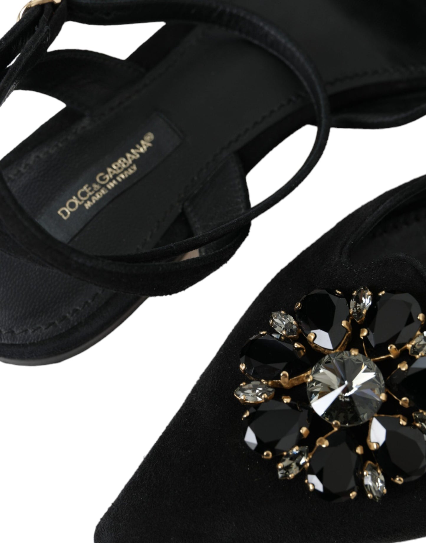  - Black Leather Crystal Slingback Sandals Shoes