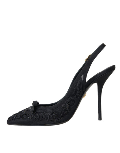  - Black Tulle Ricamo Heels Slingbacks Shoes