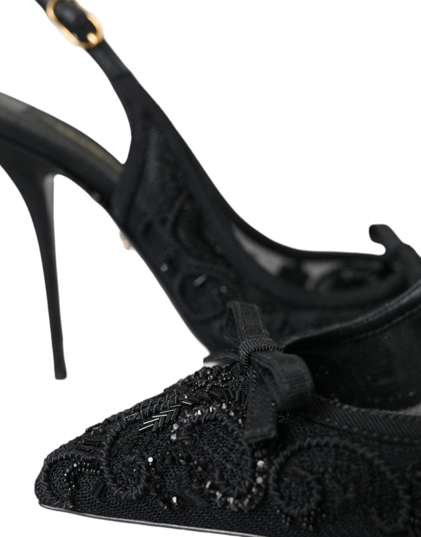  - Black Tulle Ricamo Heels Slingbacks Shoes