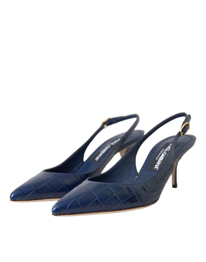  - Dark Blue Croc Leather Slingbacks Shoes