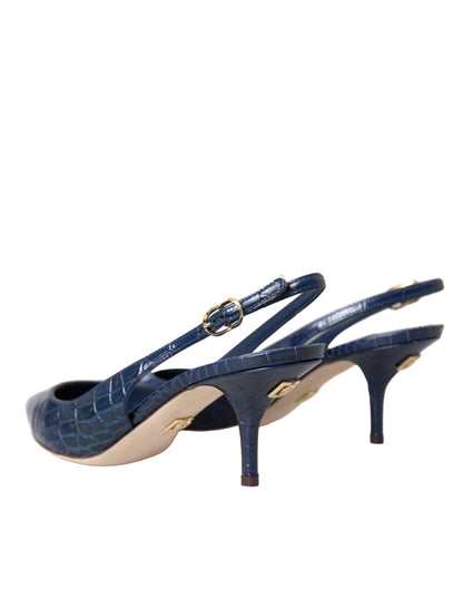  - Dark Blue Croc Leather Slingbacks Shoes