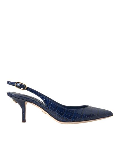  - Dark Blue Croc Leather Slingbacks Shoes