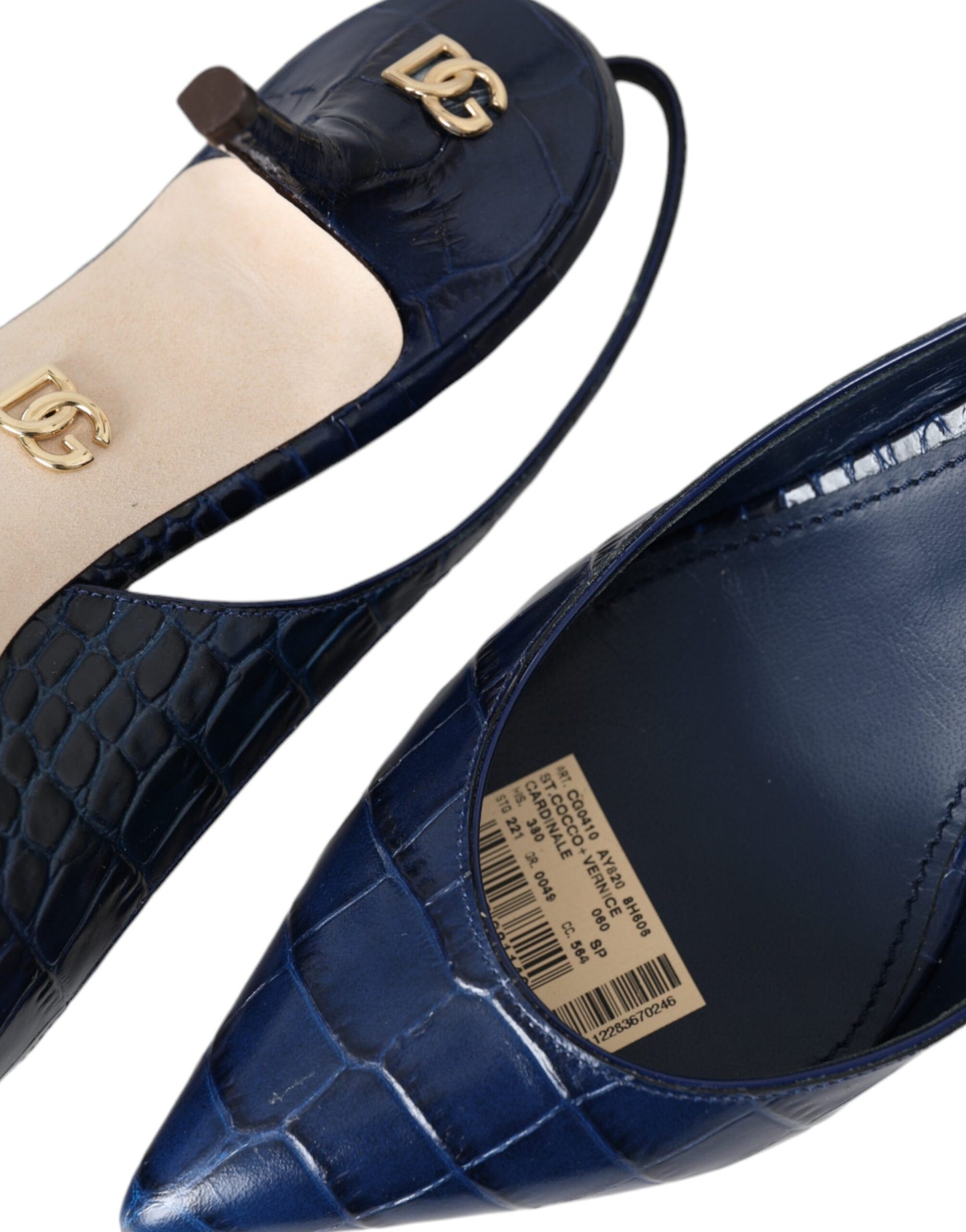  - Dark Blue Croc Leather Slingbacks Shoes