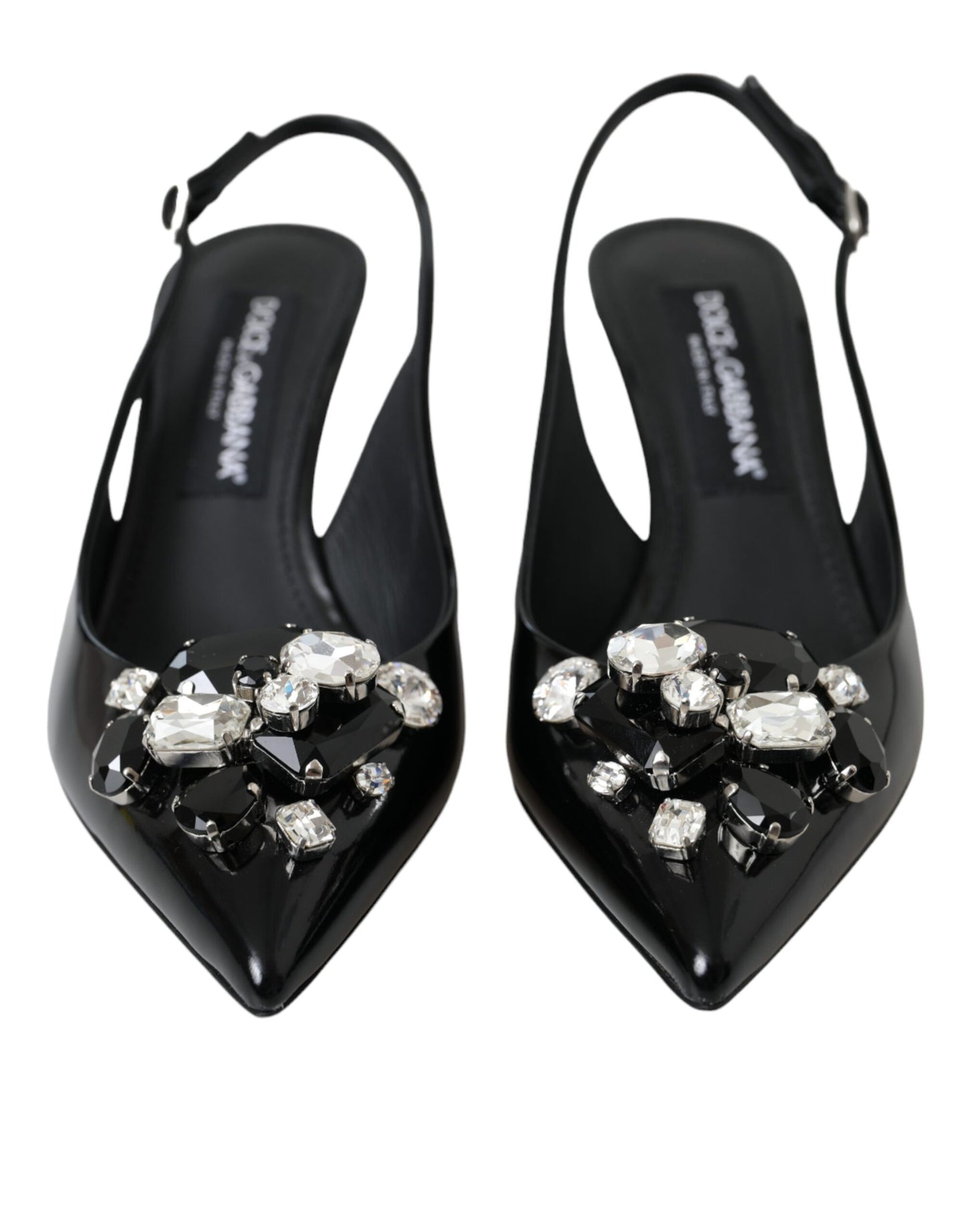  - Black Patent Leather Crystal Slingback Shoes