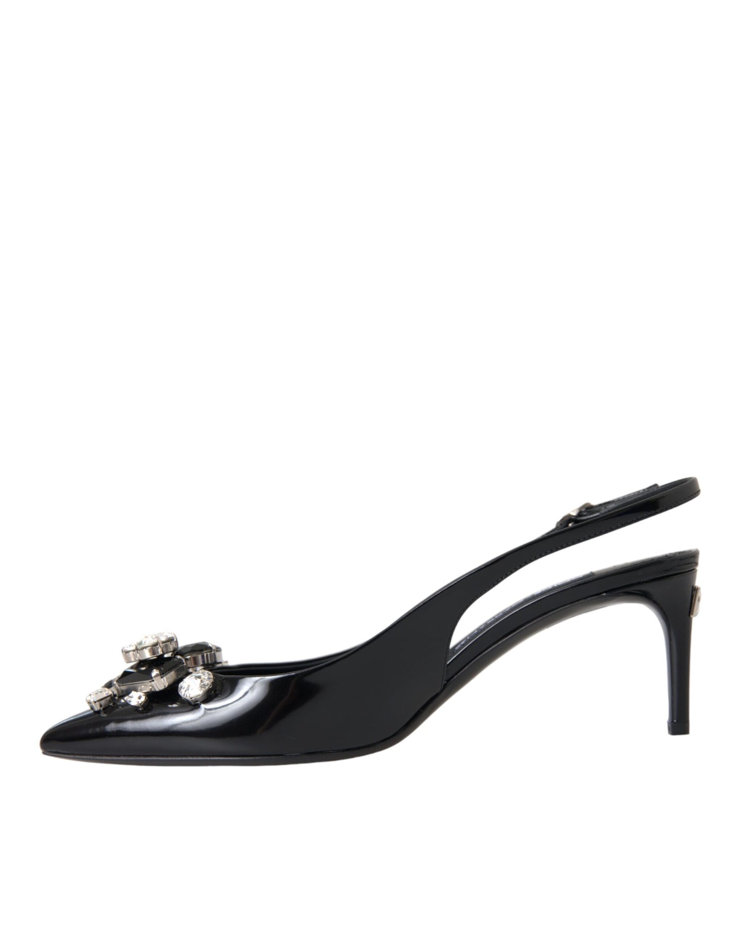  - Black Patent Leather Crystal Slingback Shoes