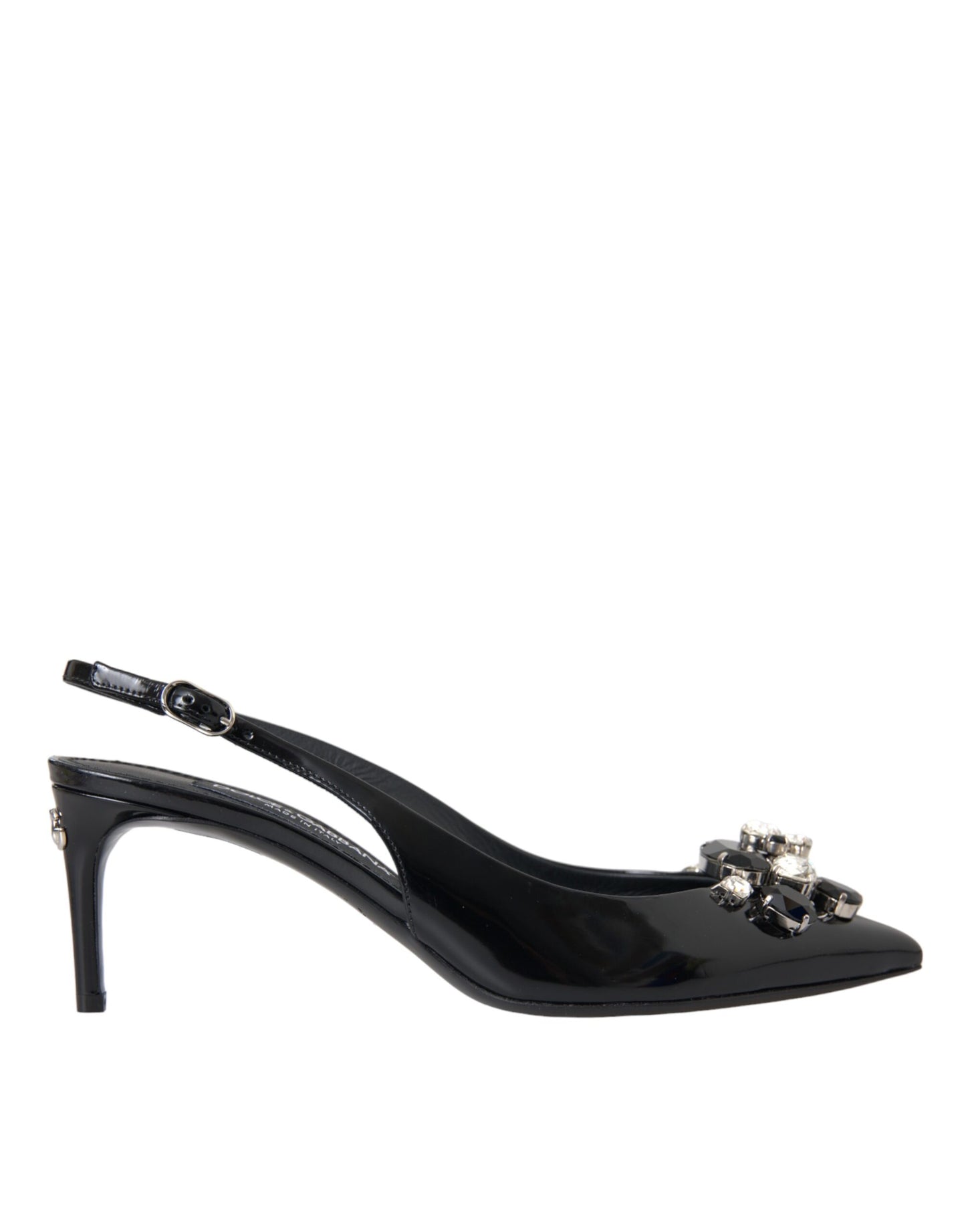  - Black Patent Leather Crystal Slingback Shoes