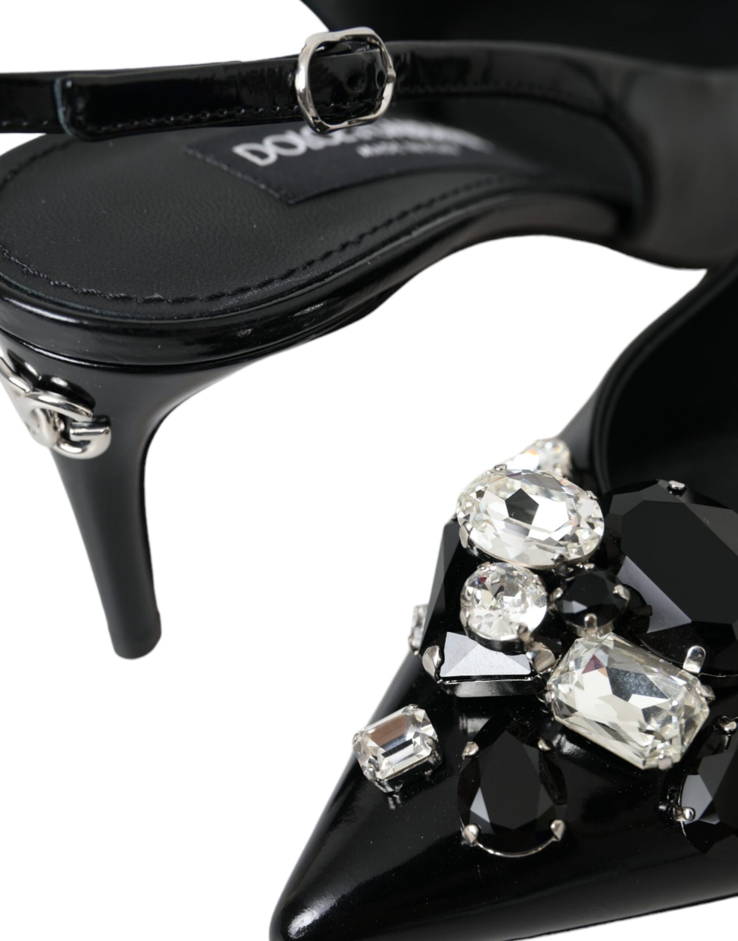  - Black Patent Leather Crystal Slingback Shoes