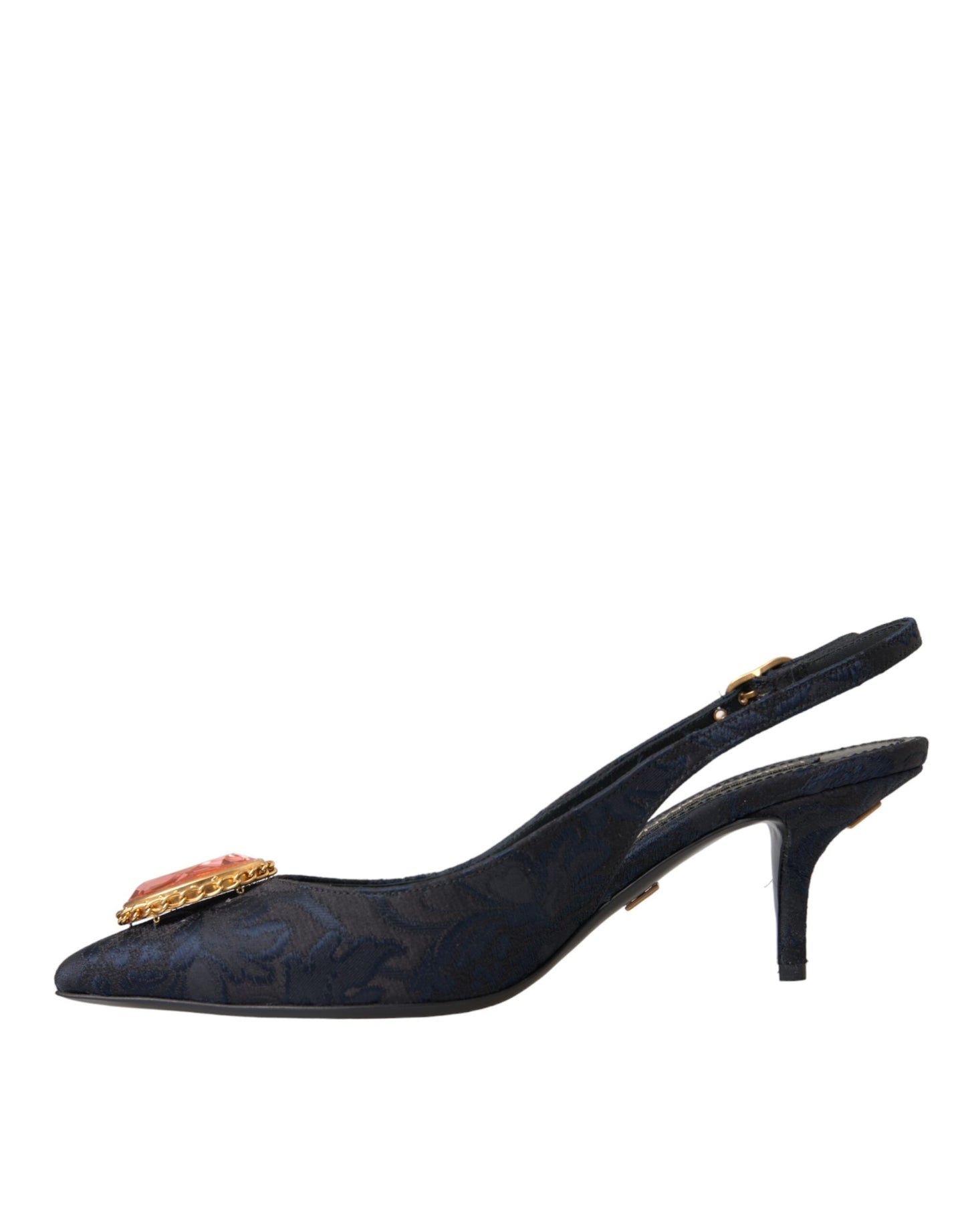  - Blue Jacquard Crystal Slingback Heel Shoes