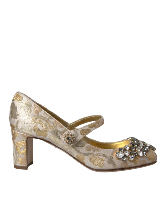  - Gold Jacquard Crystal Mary Janes Pumps Shoes