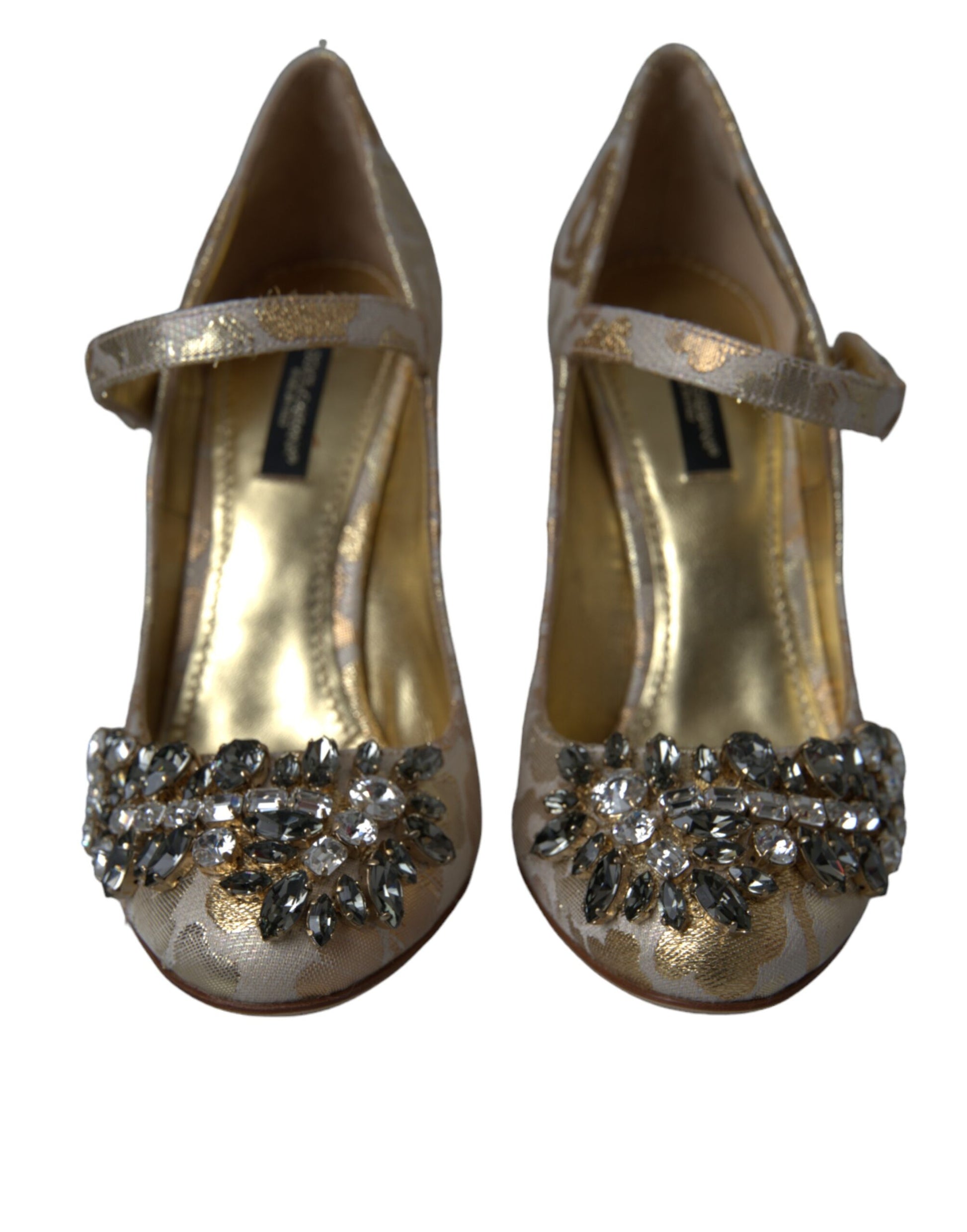 Gold Jacquard Crystal Mary Janes Pumps Shoes