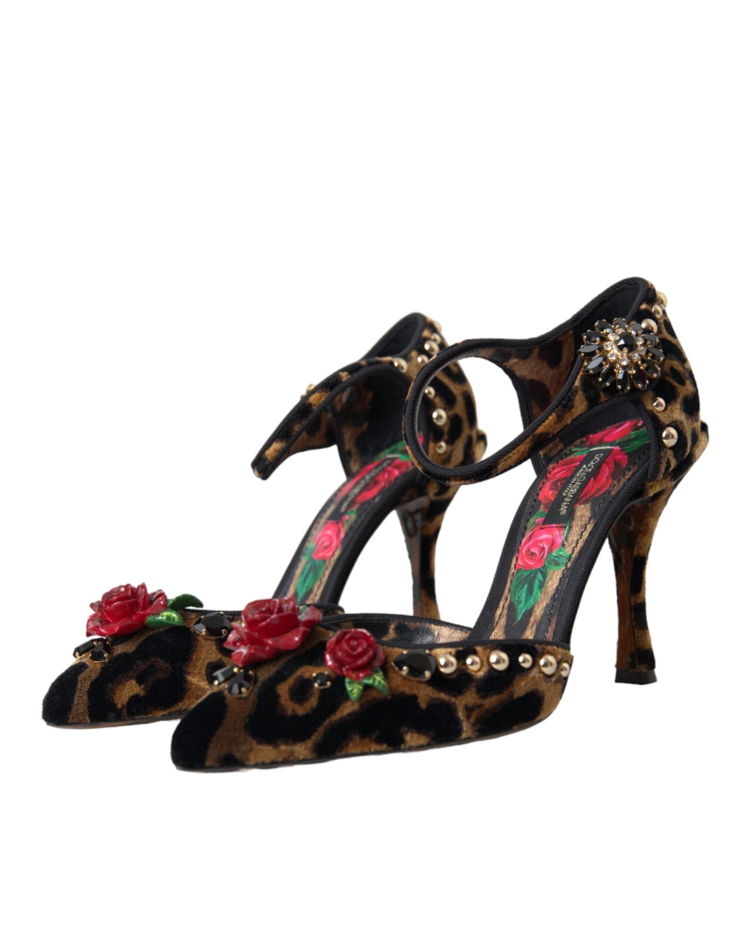  - Brown Leopard Floral Crystal Mary Janes Pumps Shoes