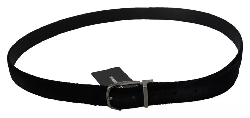  - Black Velvet Silver Tone Metal Buckle Men Belt