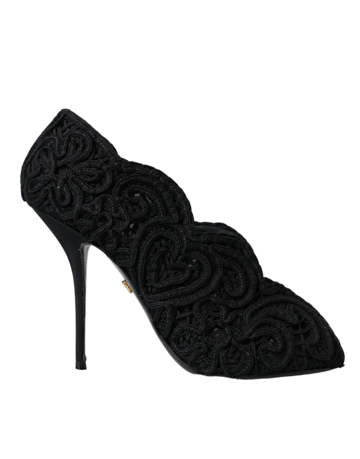  - Black Cordonetto Ricamo Pump Open Toe Shoes