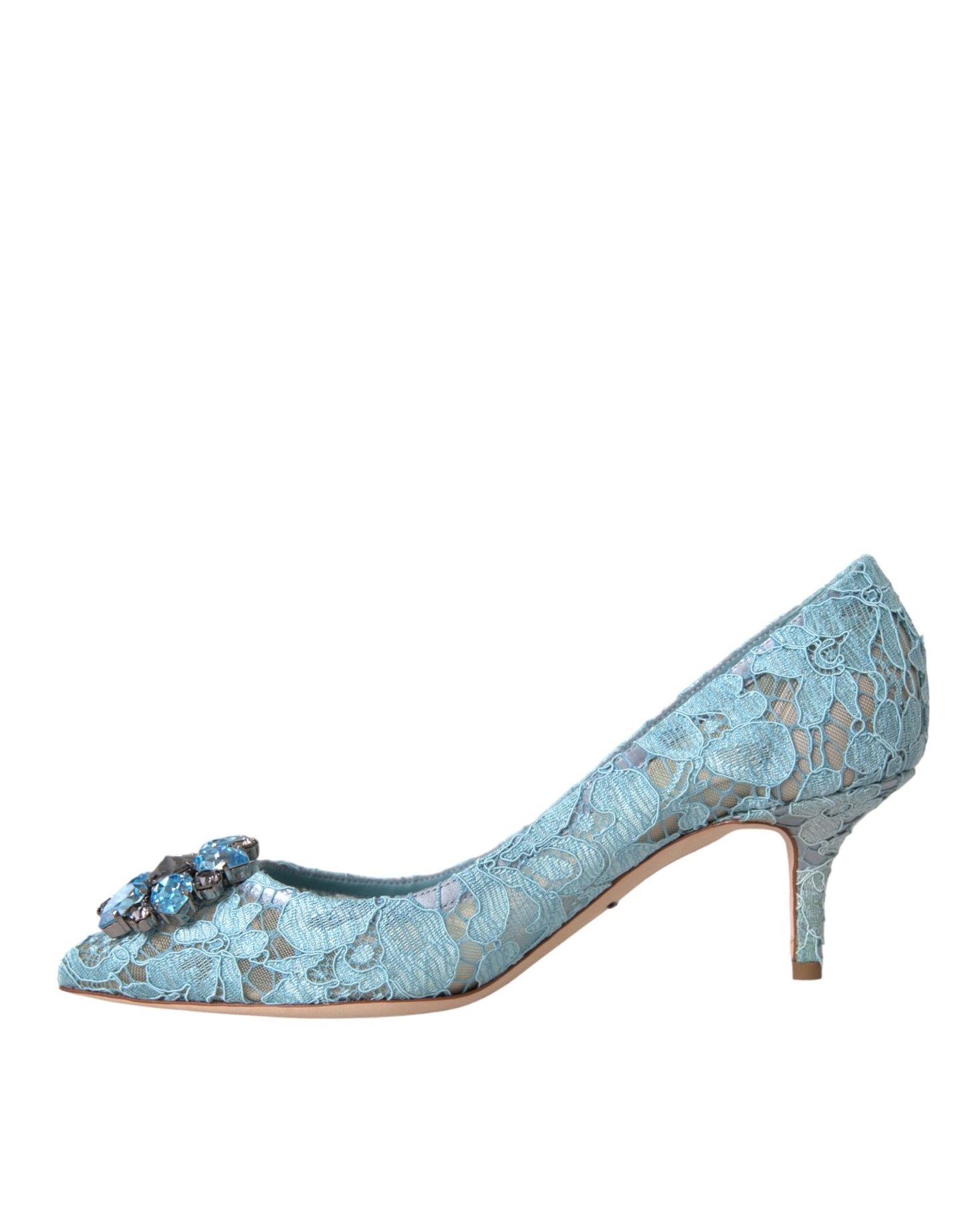 Blue Taormina Lace Crystal Heel Pumps Shoes