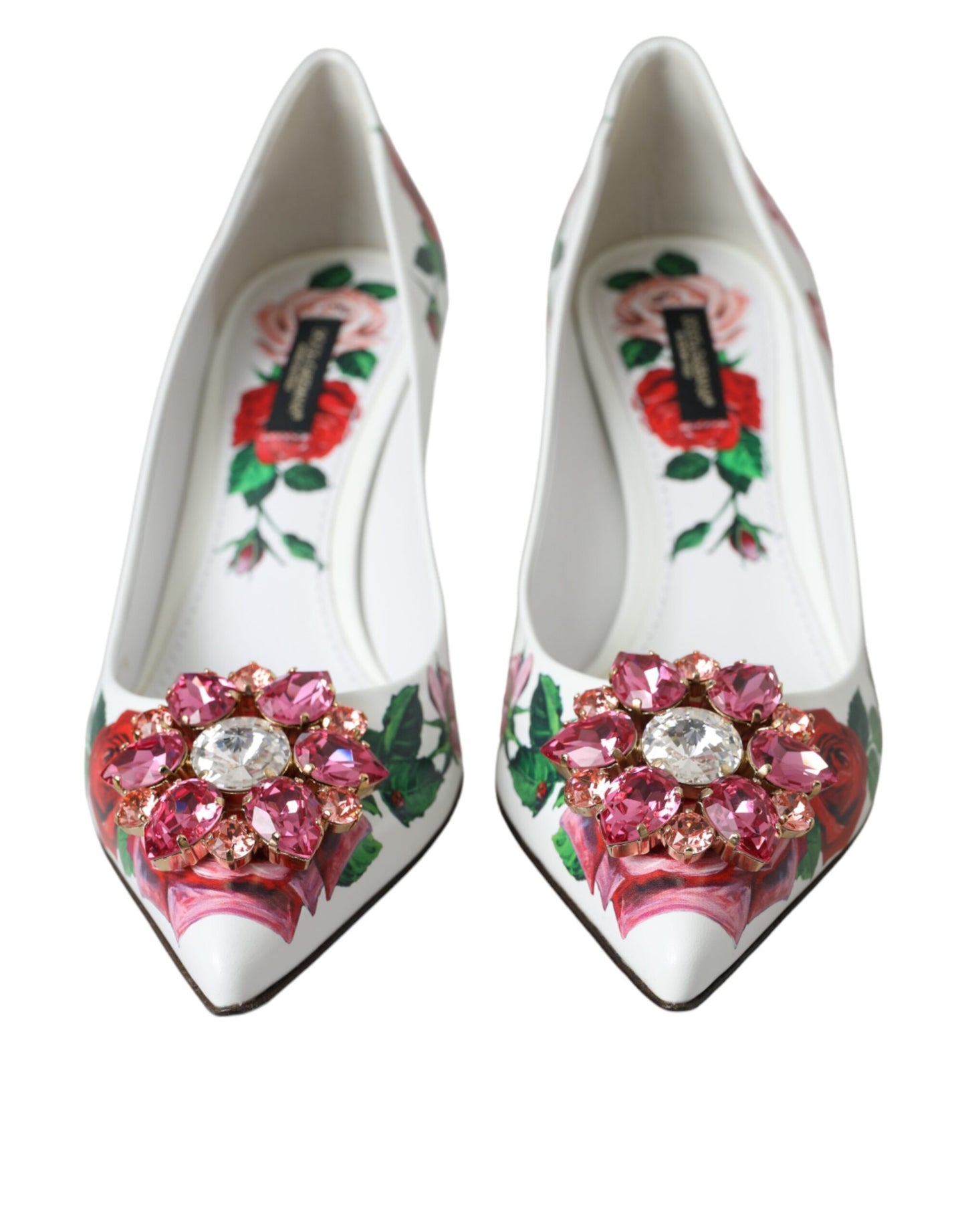  - White Leather Roses Crystal Bellucci Pumps Shoes