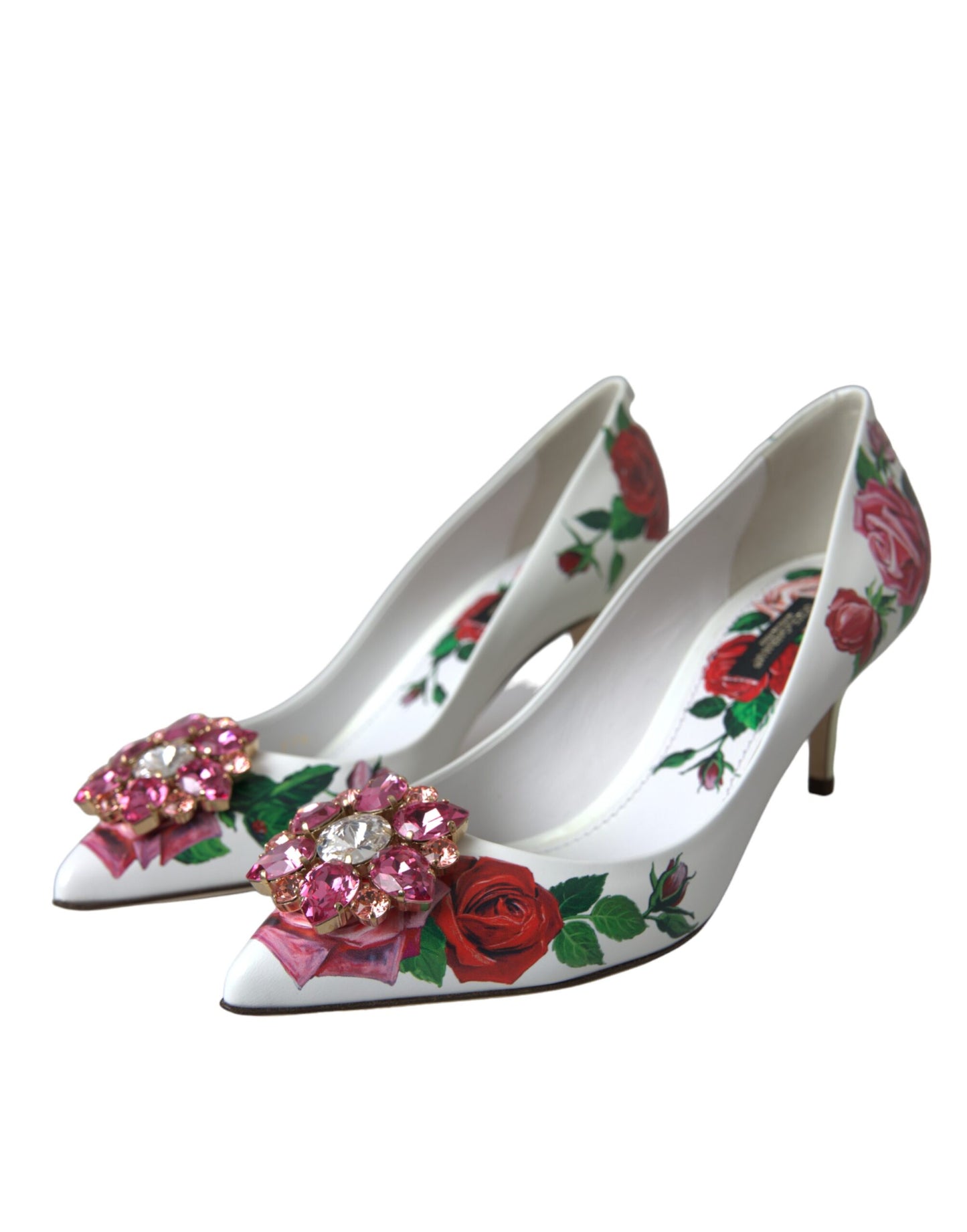  - White Leather Roses Crystal Bellucci Pumps Shoes