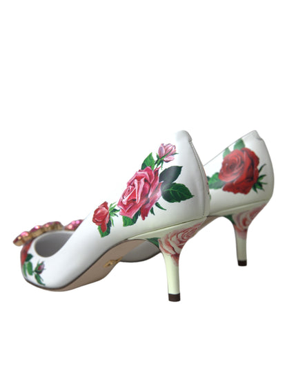  - White Leather Roses Crystal Bellucci Pumps Shoes