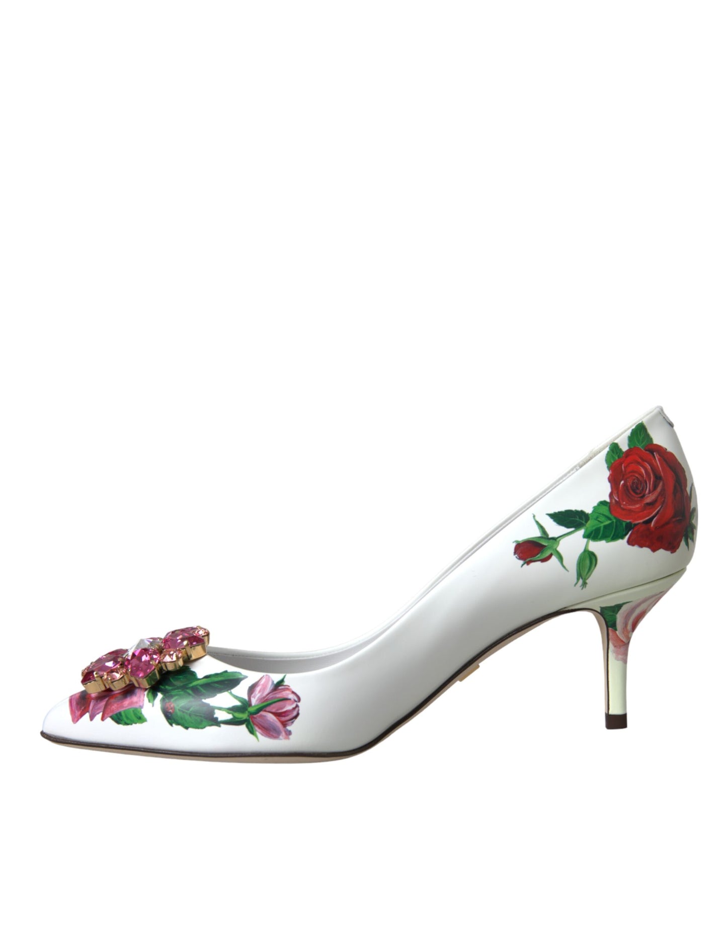  - White Leather Roses Crystal Bellucci Pumps Shoes