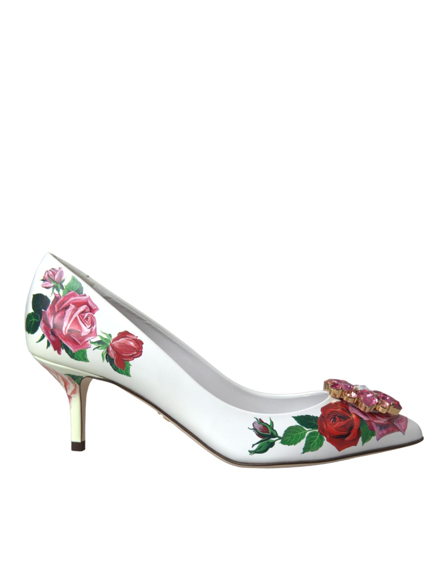  - White Leather Roses Crystal Bellucci Pumps Shoes