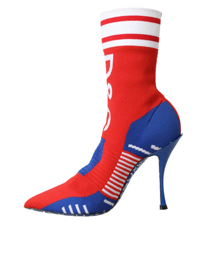 Dolce & Gabbana Red Blue Stretch Sock Style Ankle Boots