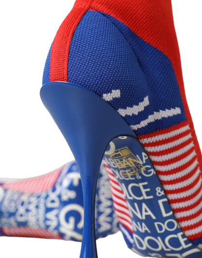 Dolce & Gabbana Red Blue Stretch Sock Style Ankle Boots
