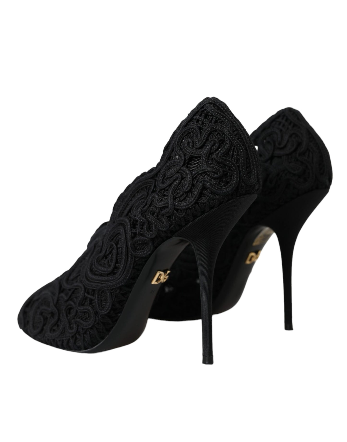  - Black Cordonetto Ricamo Pump Open Toe Shoes