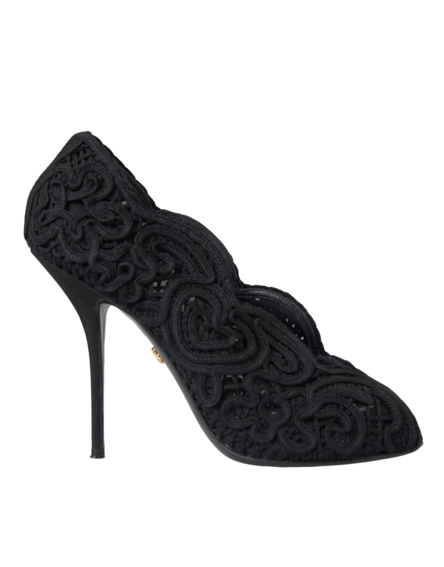  - Black Cordonetto Ricamo Pump Open Toe Shoes