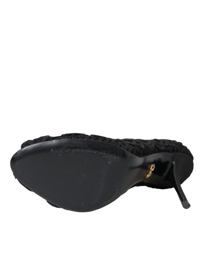  - Black Cordonetto Ricamo Pump Open Toe Shoes