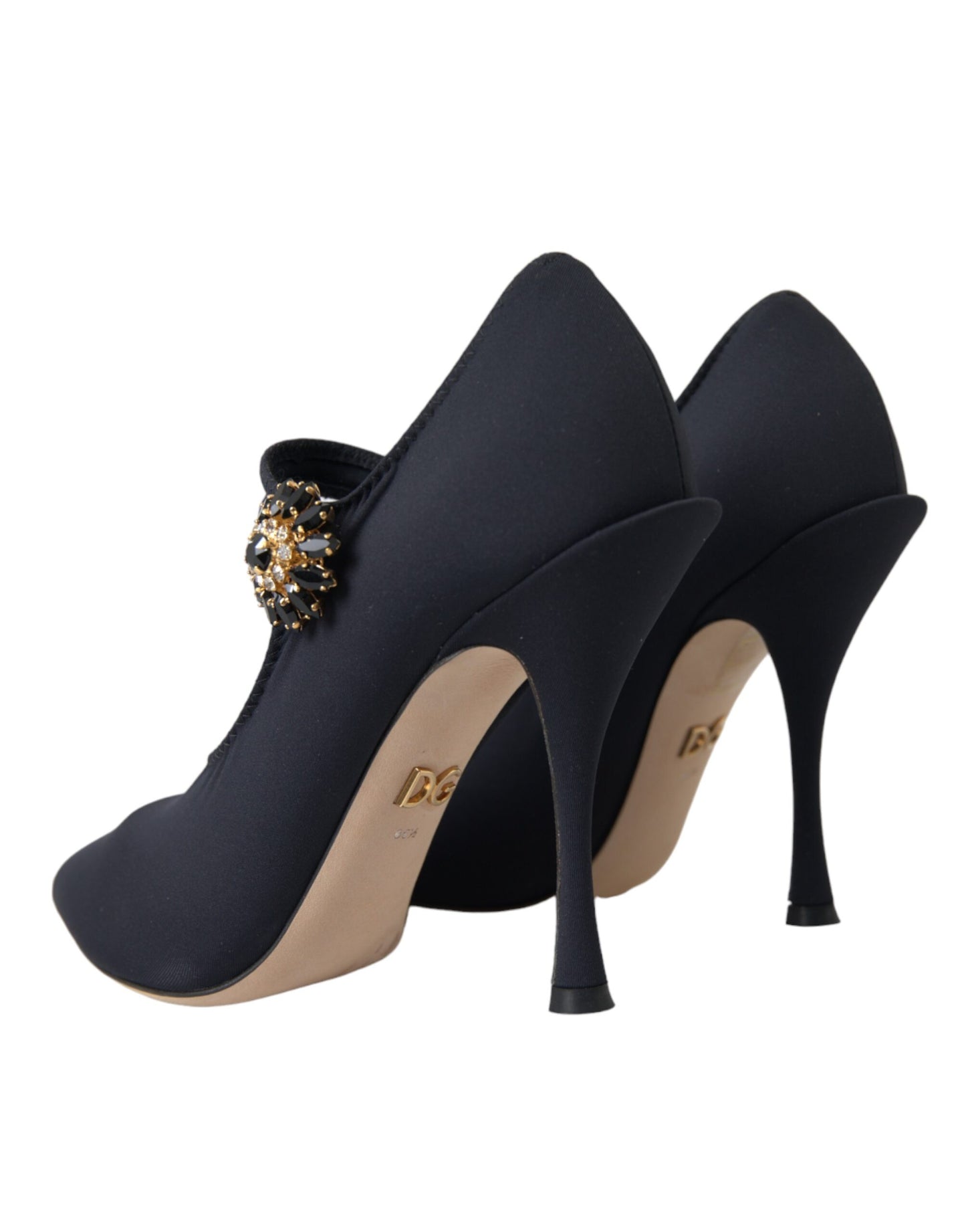  - Black Mary Jane Jersey Crystal Pumps Shoes