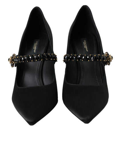  - Black Mary Jane Crystal Heels Pumps Shoes