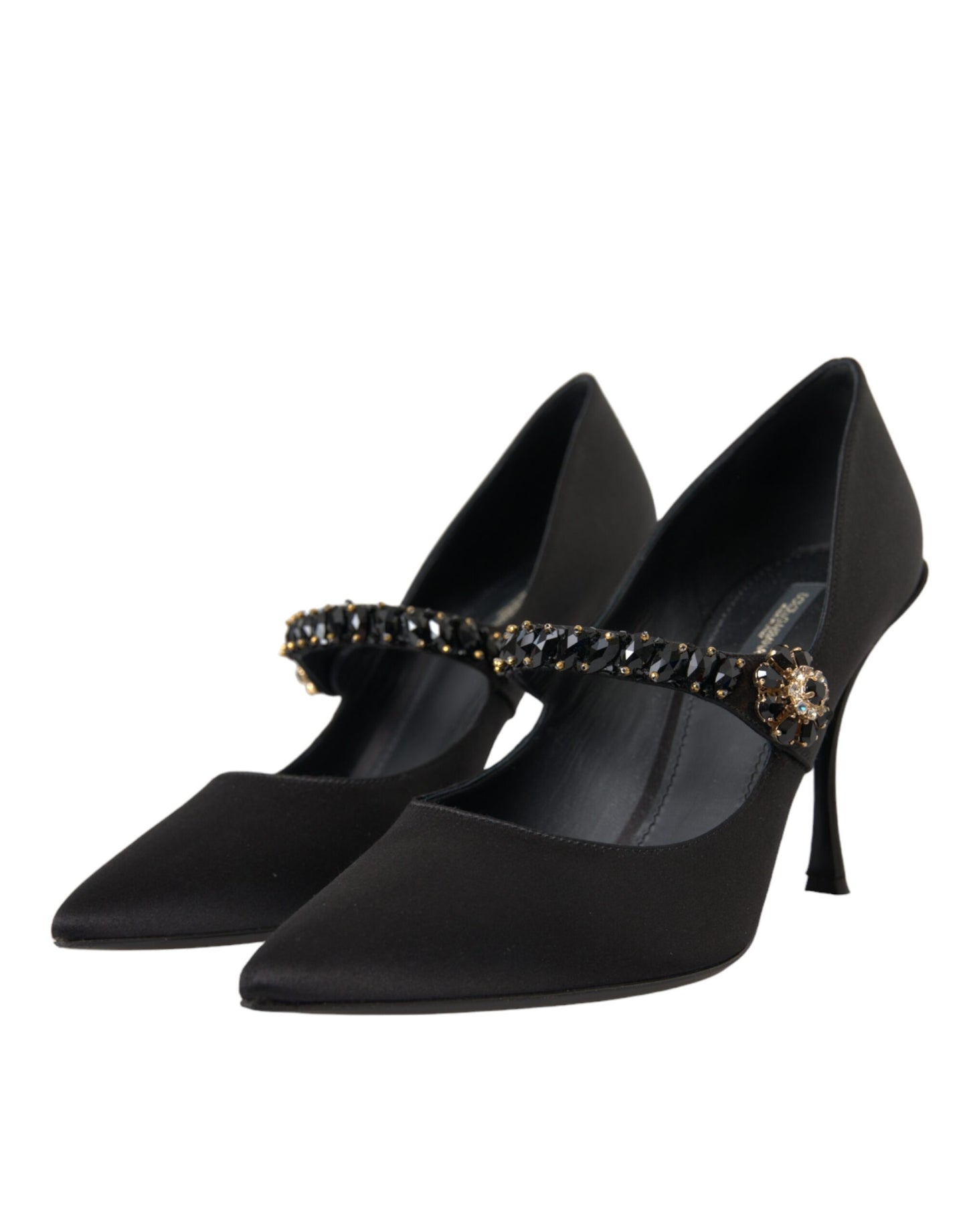  - Black Mary Jane Crystal Heels Pumps Shoes