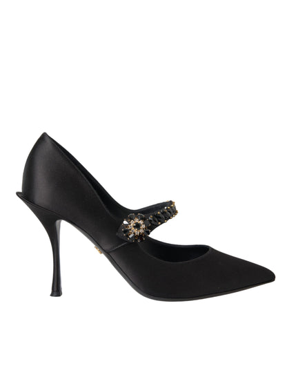  - Black Mary Jane Crystal Heels Pumps Shoes